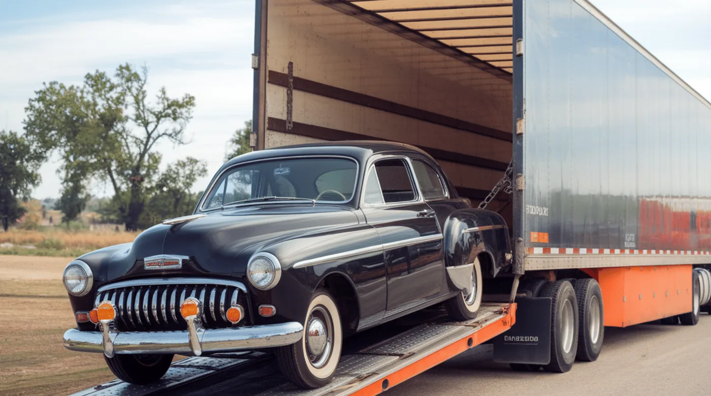 Professional enclosed car shipping company transporting vehicles