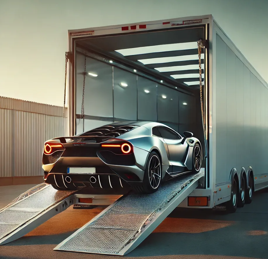 Hard-sided enclosed transport carrier for luxury vehicles